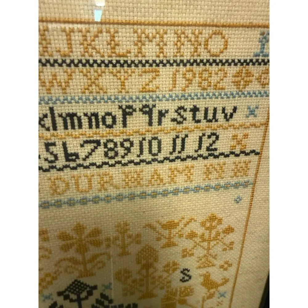 Antique Cross Stitch Sampler Alphabet Artifact Durham NH 12.75x14”